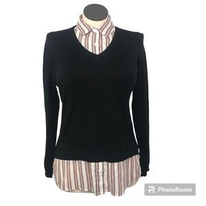 Adriana Papell Sweater collared top Women’s Size S Color Black long sleeve